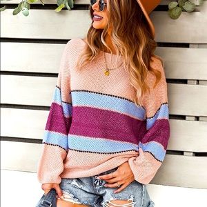 [3Packs] Pink Striped Boat Neck Sweater